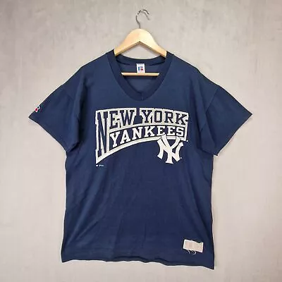 New York Yankees Shirt Tshirt Mens Large Navy Blue Russell Athletic Made In USA • £24.99