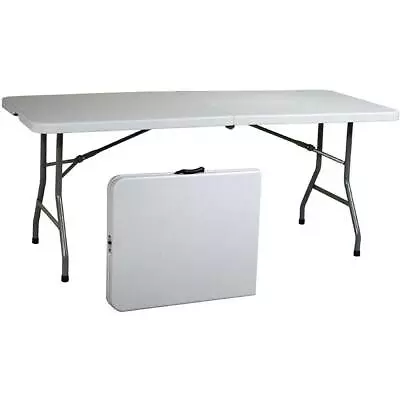 $89.95 • Buy Ontario Furniture Folding Table 6 Foot Plastic White Resin Steel Frame Portable