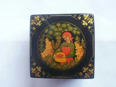 Miniature Russian Black Lacquer Box Hand Painted Signed Vintage Art Antique  • $45