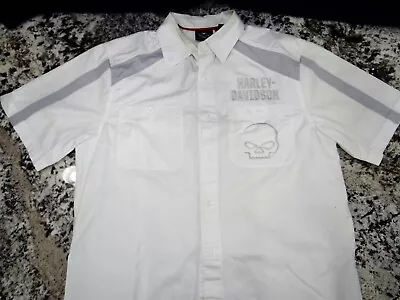 Harley Davidson Short Sleeve Button Motorcycle Mechanic Work Shirt Medium Skull • $19.99