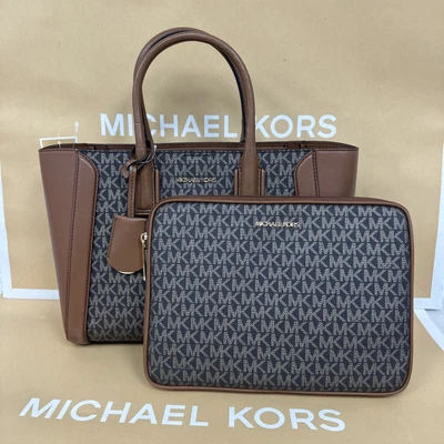 £160.66 • Buy Michael Kors Kali Medium Brown Signature PVC  Satchel Purse Handbag + Ipad Case