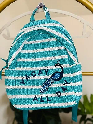Vera Bradley Peacock Garden Pattern Straw Compact Backpack VACAY ALL DAY • $62