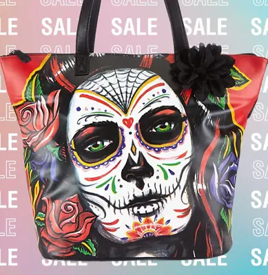 IRON FIST Rosarita Goth Alternative Fashion Day Of The Dead Tote Bag Very Rare! • $54.85