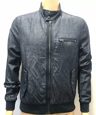 $495 Michael Bastian Men's Blue Full-Zip Bomber Linen Denim Coat Jacket Size M • $59.98