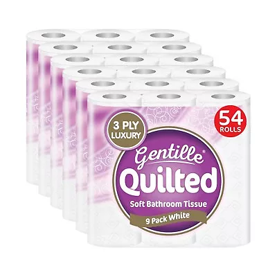 54 Toilet Rolls Gentille Quilted 3 Ply Luxury Soft & Strong Tissue Paper • £20