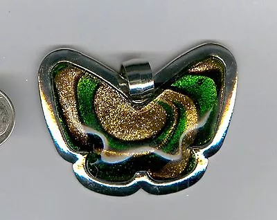 Gold Sand Lamp Work Green And Black Colored Butterfly Glass Pendant. Set Of One. • $3.50