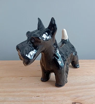 £9 • Buy Melba Ware Ceramic Vintage Scottie Dog Figure Black Grey White Tail 
