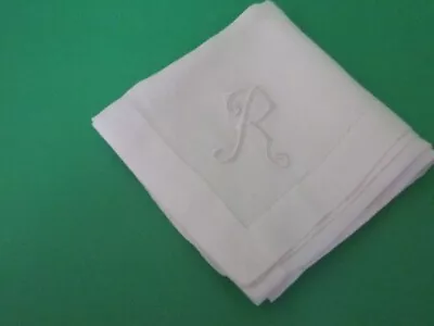 Vintage Men's Large Pocket Hankerchief Monogram  R  Madeira Linen • $8.99