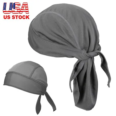 $7.59 • Buy Quick Dry Biker SKULL CAP Motorcycle Bandana Head Wrap Du Doo Do Rag Gray Hat 