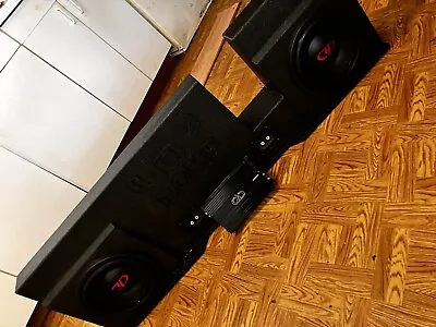 Two 10 Inch DD Audio Subwoofers With  QPower Bomb Dual 10 Inch Subwoofer Box  • $200