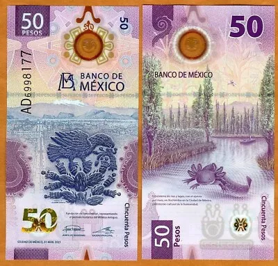 Mexico 50 Pesos 2021-2023 POLYMER P-New UNC Completely Redesigned New Series • $7.79