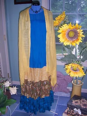 “Tolteca” Frida Kahlo Outfit Tiered Skirt Peasant Top Shawl Jewelry Hair Flower • $30