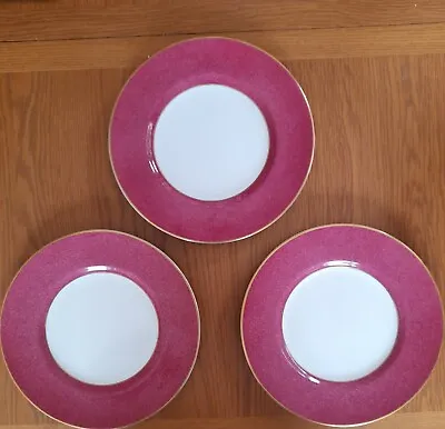 £1.50 • Buy Royal Worcester Three 1940s Bone China Dinner Plates Red With Gold Trim