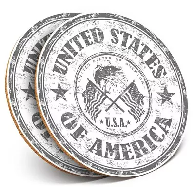 2 X Coasters Bw - United States Of America Travel Stamp  #40182 • £5.99