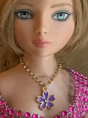 Purple Flower Necklace With Rhinestone For Ellowyne Or Gene Dolls • $3.25