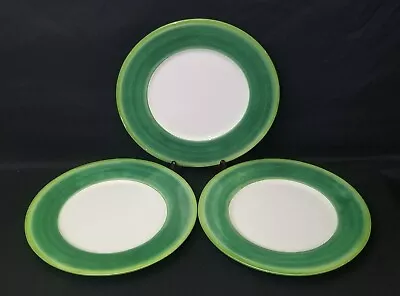 Hand Painted Italian Plate (s) Green Rim White Center 12 3/8  3 Plates Available • $25