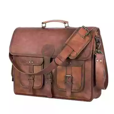 Women's Handmade World Brown Leather Cross Body 18  Briefcase Office Laptop Bag • $72.86