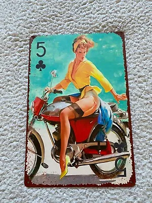 Motorcycle Lady 7.75  X 11.5  Tin Sign Home Decors • $9.89