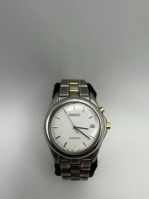 Seiko Kinetic Automatic Watch Men Silver Gold Two Tone Date 5M42-0K69 Date • $85