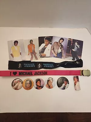 Michael Jackson Memorabilia 5 Prints Buttons 1 Belt 1 Headband 1 Lighter Cover • $18.95