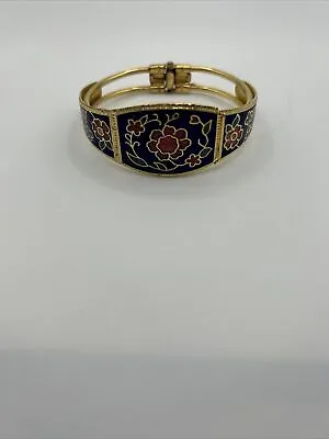 Vintage Jewelry  Floral Cloisonne Clamper Hinged Bracelet • $10