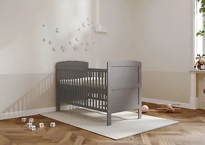 New Large REGGIE 3 In 1 Baby Grey Cot Bed – Optional Fibre Mattress 140x70x10cm • £149