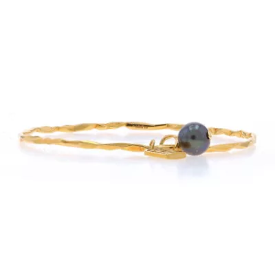 Mimi So Cultured Tahitian Pearl Bangle Bracelet 7 1/2  - Yellow Gold 18k Dangle • $2399.99