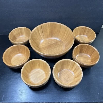 $49.99 • Buy 7 Piece PAMPERED CHEF Bamboo Salad Bowl Set~1 Serving Bowl/6 Individual Bowls