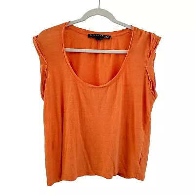 Veronica Beard Womens Sz Med Tangerine 100% Linen Arion Muscle T-Shirt • $39.99