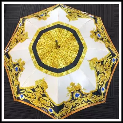 GIANNI VERSACE Long Umbrella White/Gold Baroque Pattern • $210