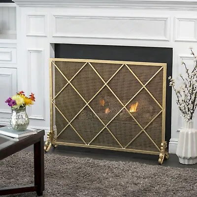 Modern Iron Mesh Single Panel Fireplace Screen • $107.52