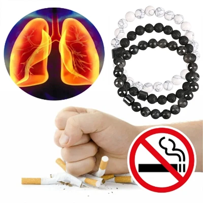 UK Triple Protection Smoking Cessation Bracelets 8MM Magnet Anti Smoke Bracelet • £2.58