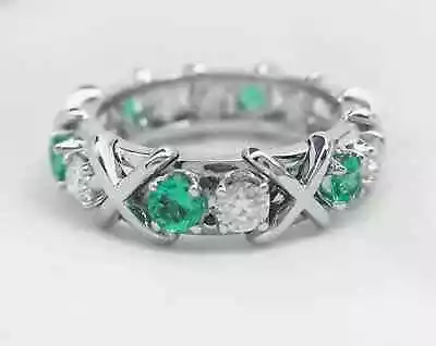 1.20 Ct Real Emerald & Lab Created Diamond Eternity Band 925 Sterling Silver • $111.51