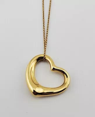 Vintage Tiffany & Co Elsa Peretti Open Heart Necklace 18k Yellow Gold 27mm 18  • $1500