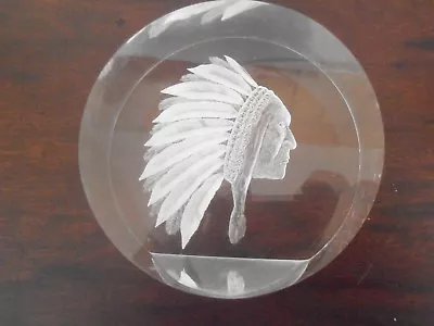 Mid Century Lucite Paperweight Of American Indian Chief With Head Dress FABULOUS • $95