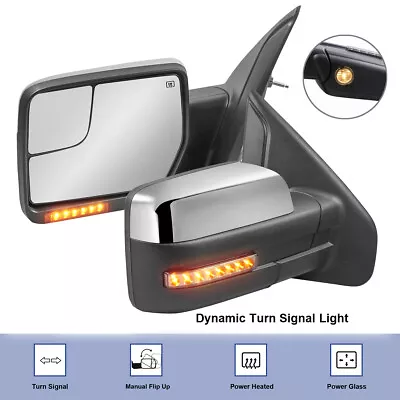 Pair Power Heated Tow Mirrors For 2004-2014 Ford F-150 W/Dynamic Signal Chrome • $115.95