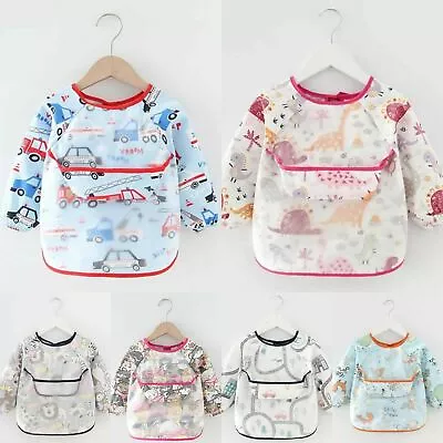 Baby Feeding Bibs Waterproof Feeding Apron Toddler Weaning Long Sleeve Kids Eat • £3.88