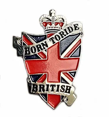 Born To Ride British Biker UK Union Jack Crown Shield Metal Enamel Pin Badge  • £2.75