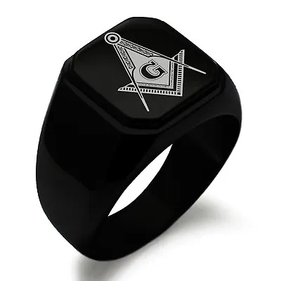 $16.99 • Buy Stainless Steel Masonic Royal Compass Square Mens Square Biker Style Signet Ring