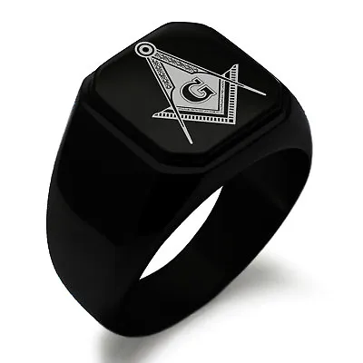 Stainless Steel Masonic Royal Compass Square Mens Square Biker Style Signet Ring • $16.99