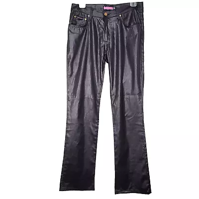 VTG Bubble Gum Flare Shiny Black Polyester Pants Bootcut Y2K USA Made Size 5/6 • $20.84