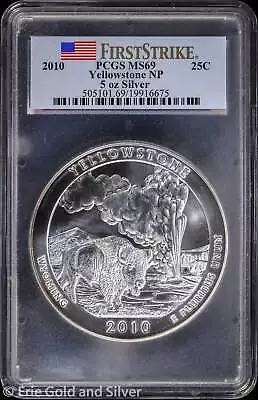 2010 25C 5 Oz Silver ATB Quarter Yellowstone NP PCGS MS 69 | First Strike • $369.95