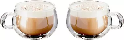 Judge Double Walled Glass Cappuccino Coffee Handled Cups Set Of 2 225ml - Vac • £20.48