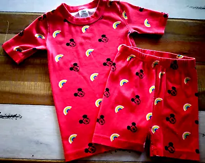 Hannah Andersson Disney  PJ Set 1206-7y  Mickey & Rainbows  Shorty • $10.95