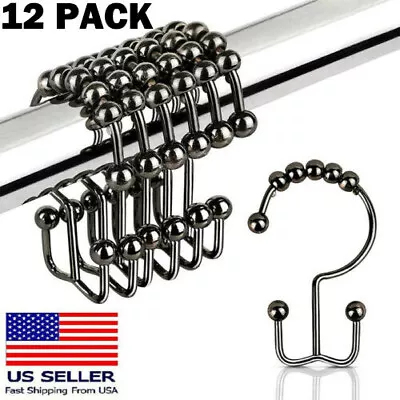 $8.99 • Buy 12 Pack Metal Shower Curtain HOOKS RINGS Double Glide Roller Set Stainless Steel