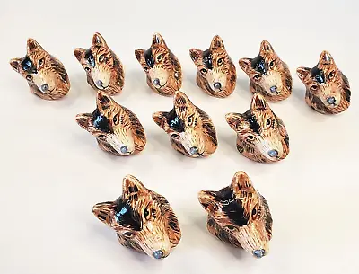 Ceramic Cabinet Pulls Wolf Heads X11 Drawer Knobs Brown Black Cabin Wildlife • $10