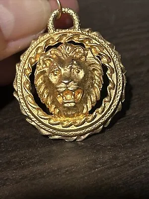 Vintage Beautiful 3D Gold Gilt Lion Head Pendant Huge Charm Detailed • $48