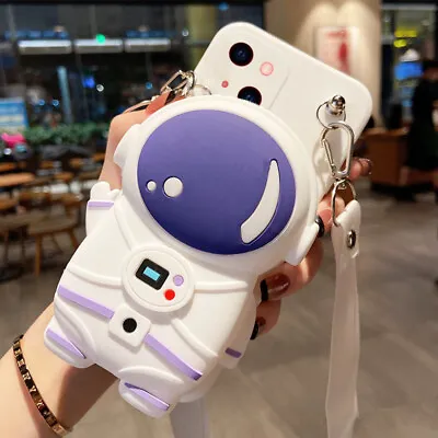 $9.86 • Buy 3D Cute Cartoon Astronaut Crossbody Wallet Silicone For Various Phone Case Cover