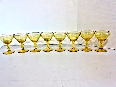 Vintage Paden City  Penny Line  Amber - High Footed Cocktail Glasses-Set Of 8 EX • $30