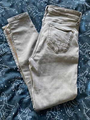 £10 • Buy RIVER ISLAND Washed Faded Khaki Olive Green Skinny Biker Jeans Zip UK 10